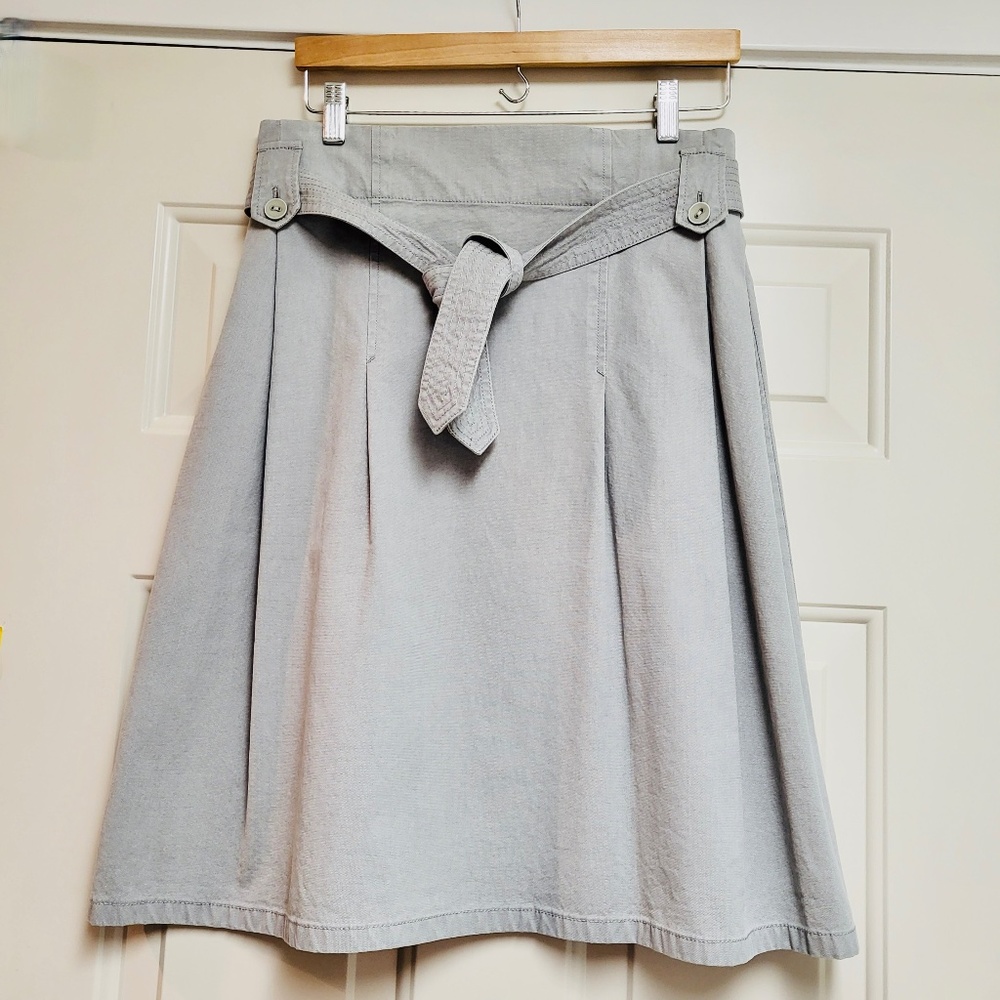 NBW - KELLO Flared Skirt Midi Knee Length Light Gray Heavy Cotton